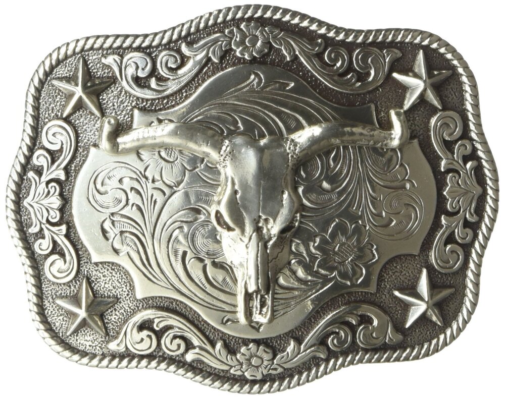 1469 Nocona 's Scaloped Rectangle Steer Buckle, Silver, One Size